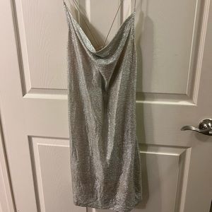silver cowl neck dress